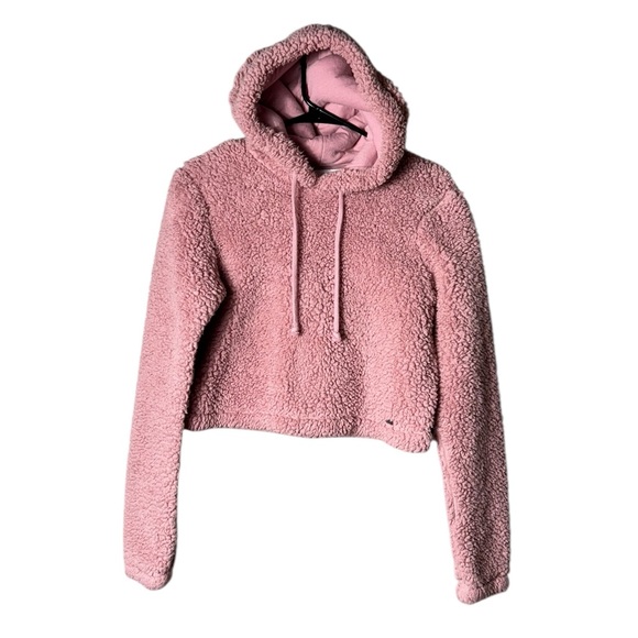 Hollister Tops - Vtg Y2K Hollister Womens Teddy Hoodie Size XS Coquette Pink‎ Fairy Sherpa Fleece